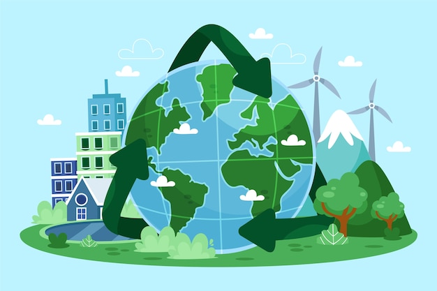 Día de la Tierra: tierra sostenible con reciclaje y energía renovable