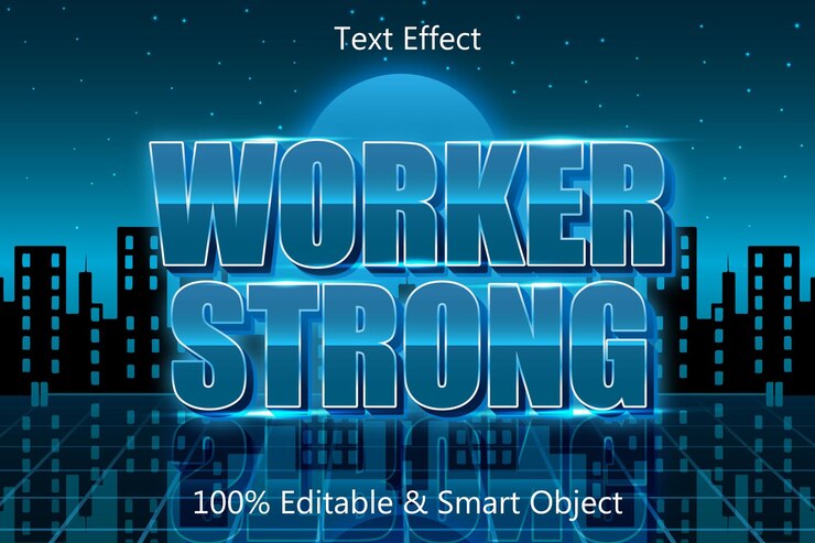 Vector día de los trabajadores efecto de texto editable 3 dimensiones relieve estilo retro