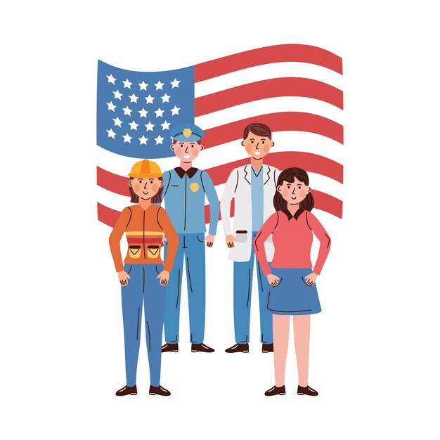 Vector día del trabajo de los estados unidos con el grupo de personas