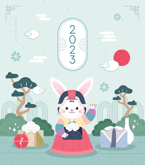 Vector día de la tradición de corea, día de año nuevo, personaje ilustración vectorial