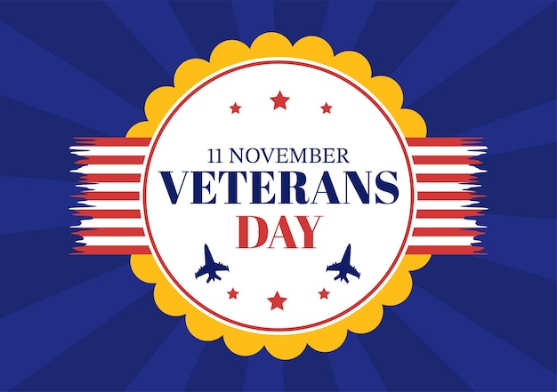 Día de los veteranos el 11 de noviembre ilustración dibujada a mano con la bandera y el ejército de ee. uu. para honrar a todos los que sirvieron
