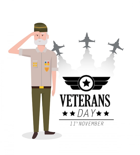 Vector día de los veteranos de celebración policía y los aviones