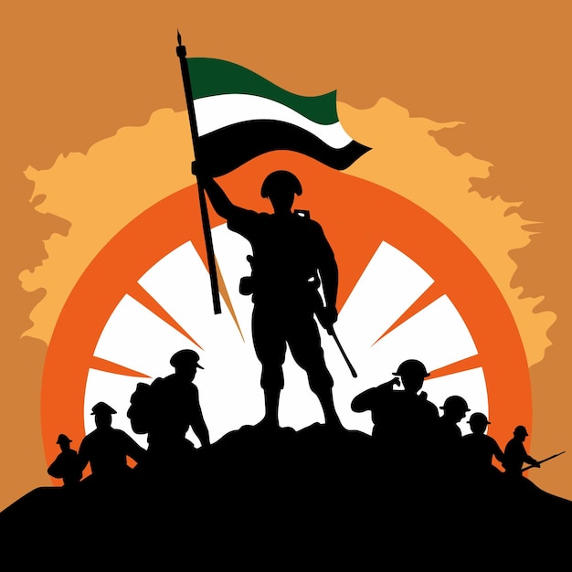 El día de la victoria de la India el ejército indio silueta negra