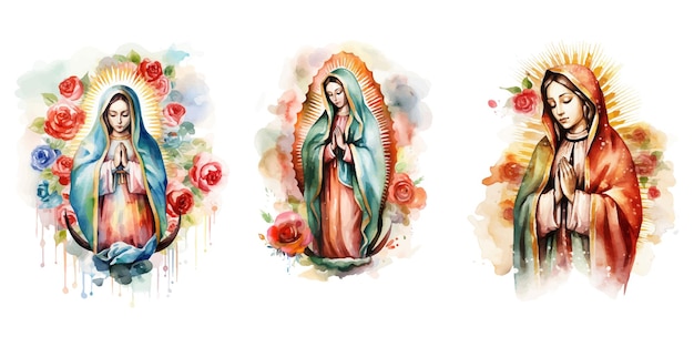 Dia de la Virgen de Guadalupe acuarela sobre fondo blanco