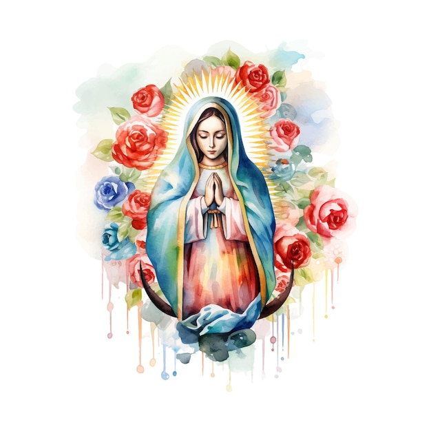 Dia de la virgen de guadalupe acuarela sobre fondo blanco