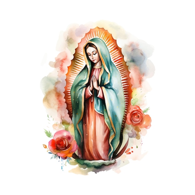 Vector dia de la virgen de guadalupe acuarela sobre fondo blanco