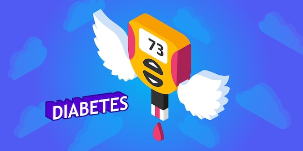 Vector diabetes diseño isométrico icono vector web ilustración 3d colorido concepto