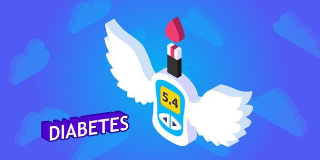 Diabetes diseño isométrico icono vector web ilustración 3d colorido concepto