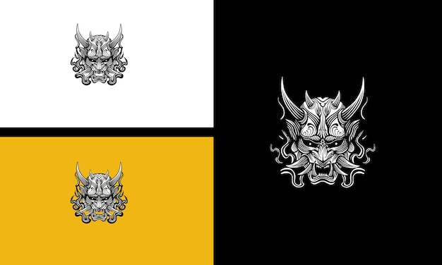 Diablo de cabeza con diseño de contorno de vector de cuerno