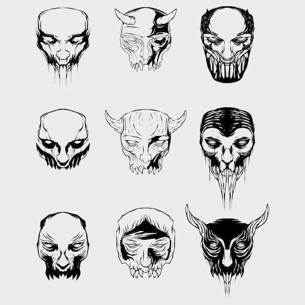 Diablo cráneo ilustración horror vector conjunto