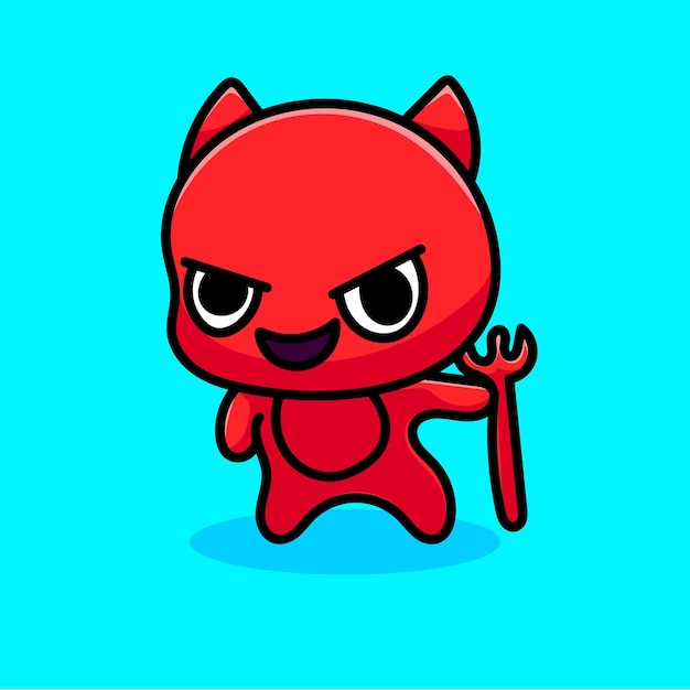 Diablo Gato Dibujos Animados Mascota Vector Diseño Plano Linda Sonrisa