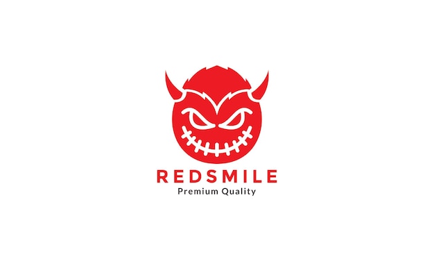 Diablo linda sonrisa roja con cuerno logo símbolo icono vector diseño gráfico