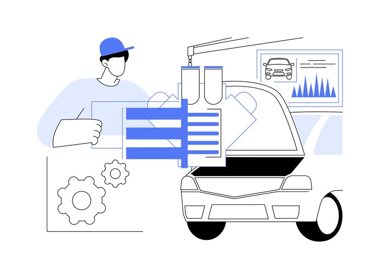 Vector diagnóstico de automóviles ilustraciones vectoriales de dibujos animados aislados reparación de automóviles fabricación de vehículos