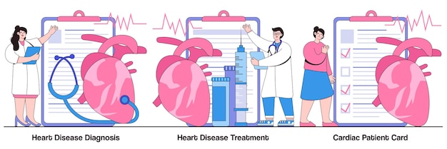 Diagnóstico y tratamiento de enfermedades cardíacas concepto de tarjeta de paciente cardíaco con carácter de personas