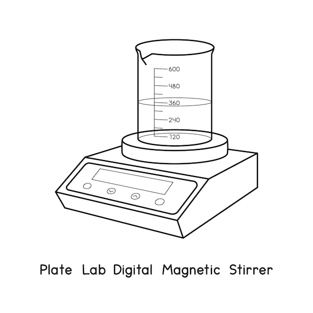 Diagrama de agitador magnético digital Plate Lab para la ilustración de vector de contorno de laboratorio de configuración de experimento