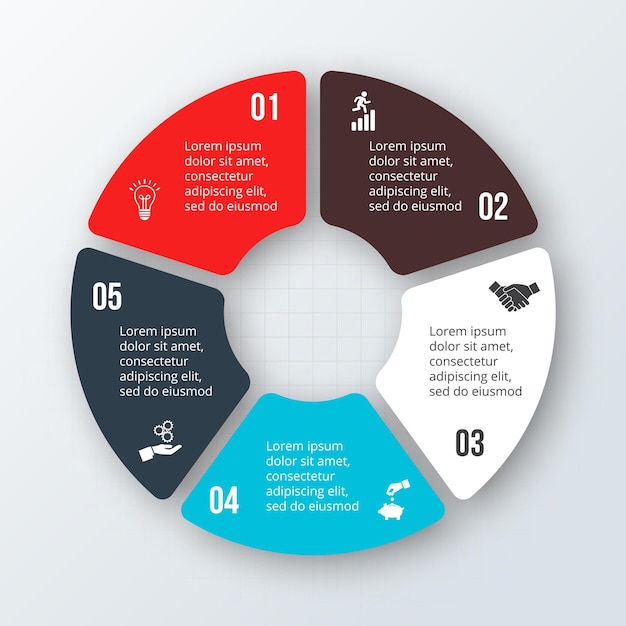 Diagrama de ciclo dividido en 5 pasos Plantilla infográfica de cinco opciones de ciclo económico