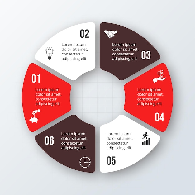 Diagrama de ciclo dividido en 6 pasos Plantilla infográfica de seis opciones de ciclo económico