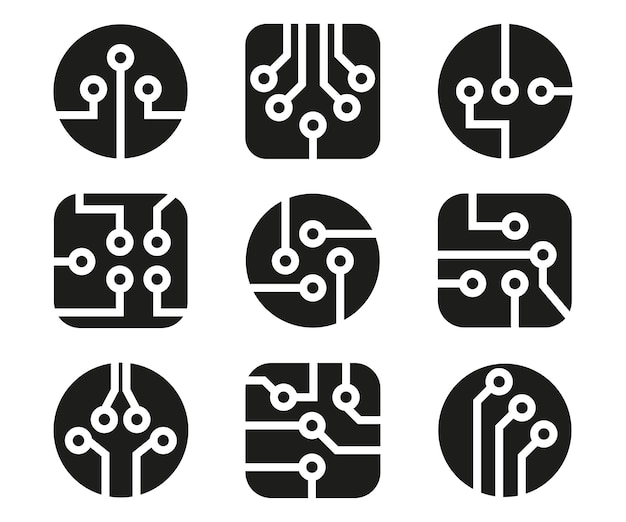 diagrama de circuitos eléctricos flujo de datos tecnología de comunicación iconos vector de inteligencia artificial