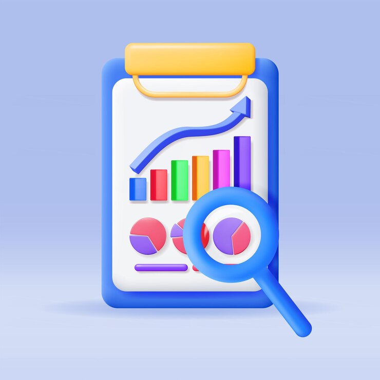 Vector diagrama circular 3d en portapapeles con lupa