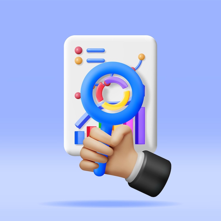 Vector diagrama circular 3d en portapapeles con lupa