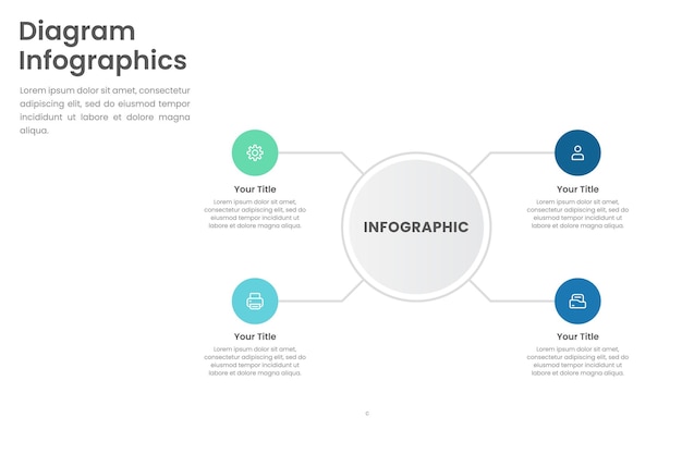 Vector diagrama circular con 4 listas de pasos