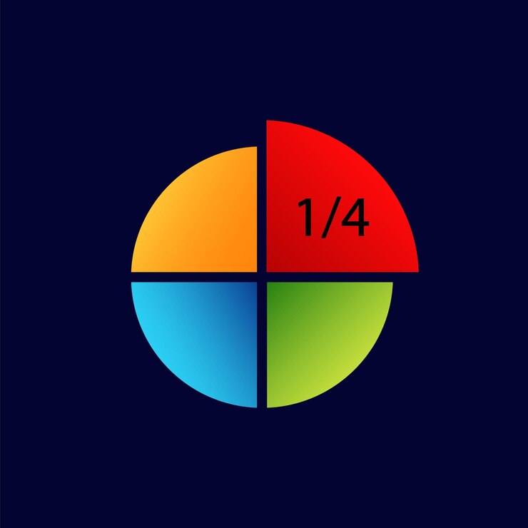 Vector diagrama circular colorido con un cuarto resaltado en segmento rojo para la representación de datos