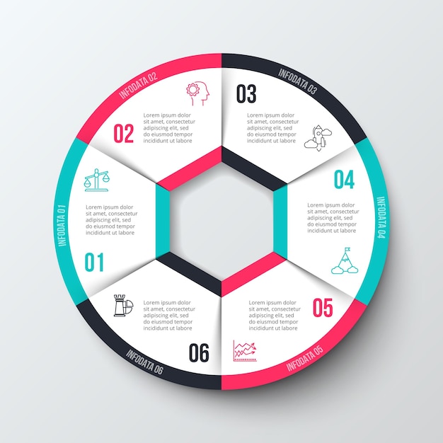 El diagrama circular se divide en 6 partes elemento infográfico vectorial para presentación