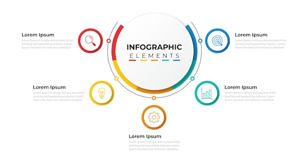 Diagrama circular infográfico con 5 opciones Diagrama redondo que se puede utilizar para la visualización y presentación de datos de análisis de negocios Ilustración vectorial