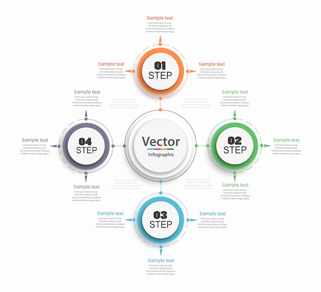 Diagrama circular infográfico con pasos