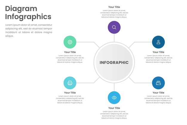 Vector diagrama circular con una lista de 6 pasos