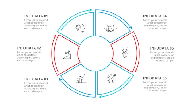 Vector diagrama de círculo infográfico con 6 opciones partes pasos o procesos