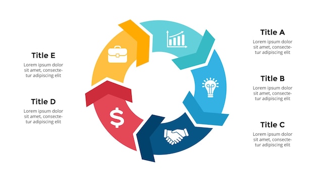 Diagrama de círculo plantilla de presentación de infografía vectorial gráfico 5 opciones pasos