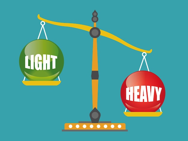 Diagrama de comparación de conjunto de equilibrio simple entre ilustración vectorial ligera y pesada