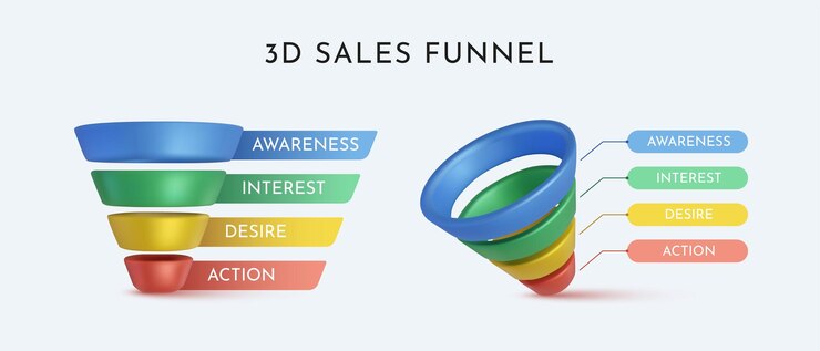 Vector diagrama del embudo de ventas 3d etapa de presentación diseño infográfico