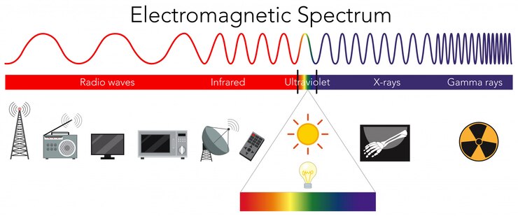 Vector diagrama del espectro electromagnético de la ciencia