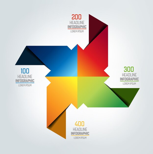 Diagrama de esquema de gráfico infográfico de cuatro flechas