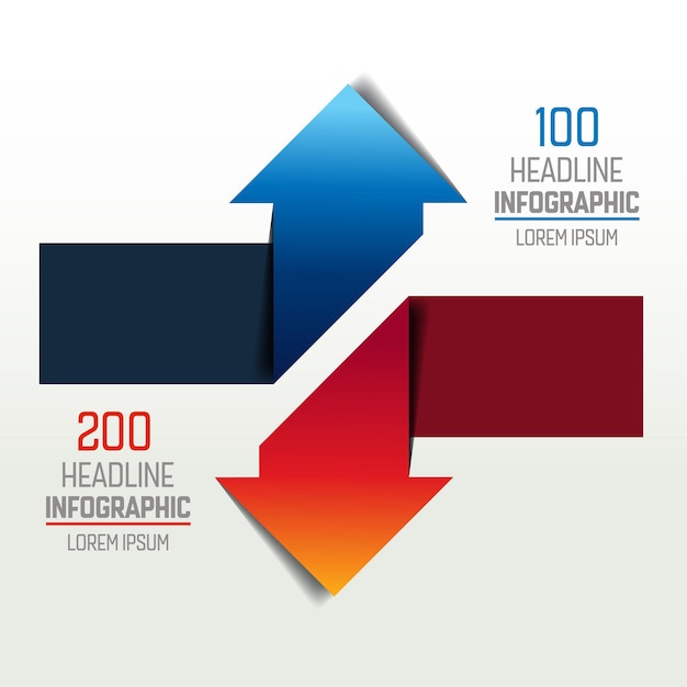 Vector diagrama de esquema de gráfico infográfico de dos flechas en dirección opuesta
