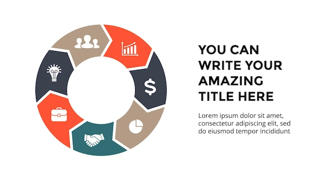 Diagrama de flechas circulares Plantilla de presentación infográfica vectorial Gráfico 7 pasos de opciones