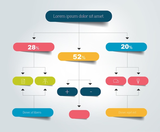 Diagrama de flujo de infografía esquema de sombras de colores