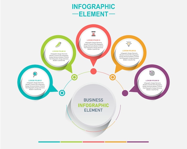 Diagrama de flujo de negocios colorido de los elementos de presentación vectorial