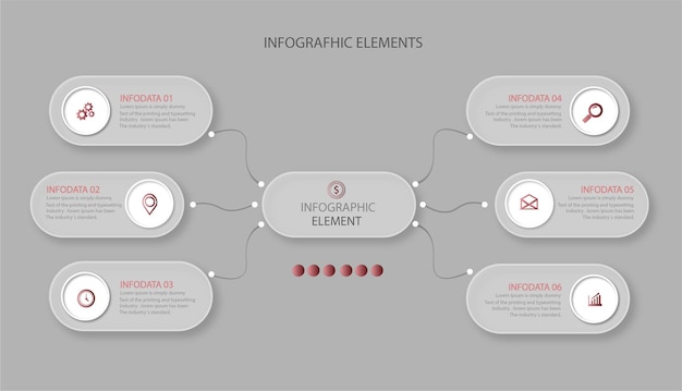 Diagrama de flujo con plantilla de diseño infográfico de elementos circulares con 6 opciones