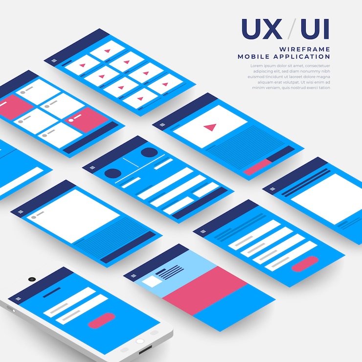 Vector diagrama de flujo de ux ui. s concepto de aplicación móvil isométrica. ilustración.