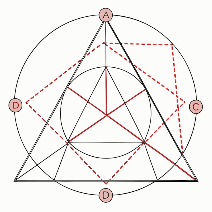 Vector diagrama geométrico con círculos, triángulos y cuadrados que ilustran la geometría sagrada