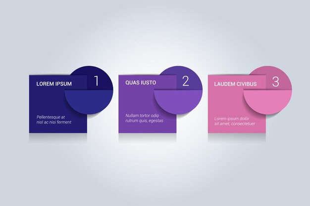 Diagrama de gráfico de tutorial de flecha de 3 pasos concepto uno dos tres