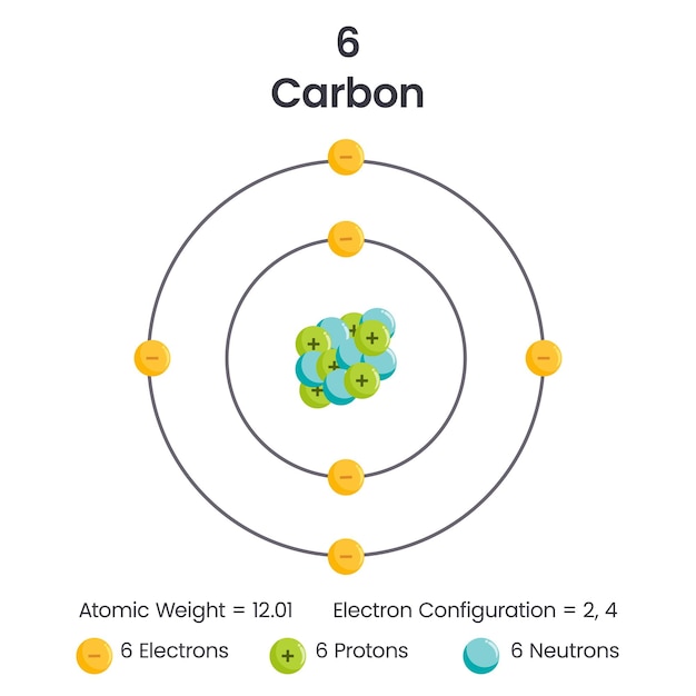 Diagrama de ilustración vectorial de configuración electrónica de elemento de carbono 6