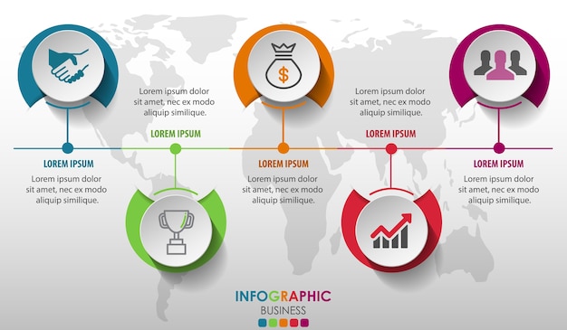 Vector diagrama de infografías de negocios con 5 pasos.