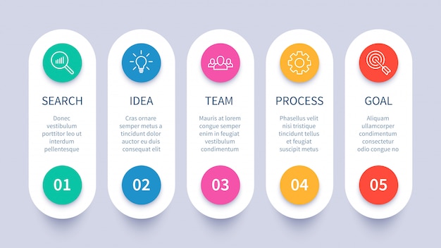 Diagrama infográfico de los pasos del proceso, diseño de la estrategia empresarial, cronograma del flujo de trabajo y plantilla de presentación del diagrama del plan de inicio