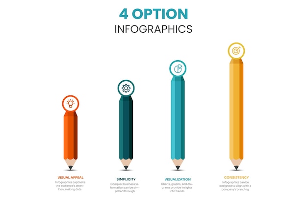 diagrama de lápiz colorido plantilla de elemento infográfico diagrama de diseño de fila vertical con 4 listas