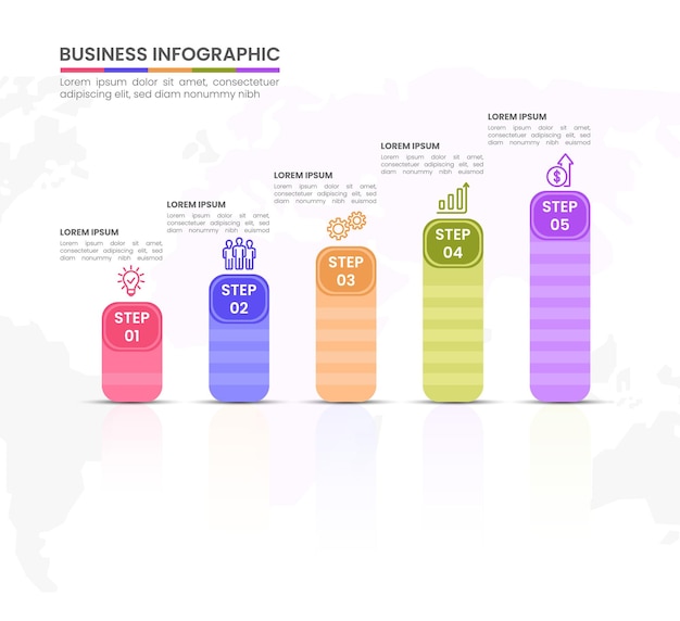 Diagrama de lista con 5 puntos de pasos vector de plantilla de elemento infográfico de negocios colorido