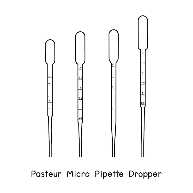 Vector diagrama de micropipeta pasteur de plástico estéril desechable graduada para esquema de laboratorio de configuración de experimentos
